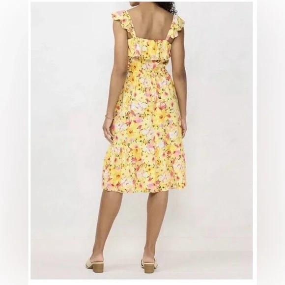 Lauren Conrad XXL Floral Yellow Ruffle Tank Midi Linen Blend Dress Easter Spring - Picture 2 of 7